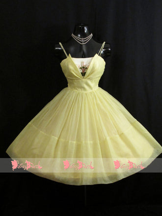 Pastel Yellow Spaghetti Straps Elegant Short Party Dresses Homecoming Dresses,BD0162