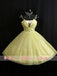 Pastel Yellow Spaghetti Straps Elegant Short Party Dresses Homecoming Dresses,BD0162