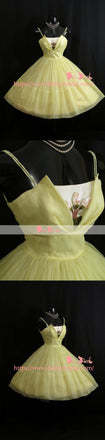 Pastel Yellow Spaghetti Straps Elegant Short Party Dresses Homecoming Dresses,BD0162
