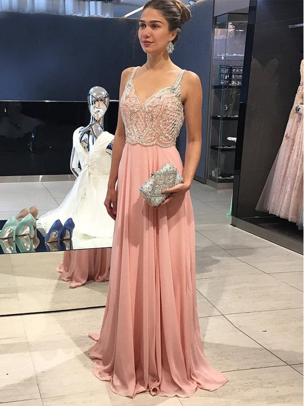Peach Chiffon Beading Backless A-line Prom Dresses , DB1081 DaintyBridal Peach Chiffon Beading Backless A-line Prom Dresses , DB1081 DaintyBridal