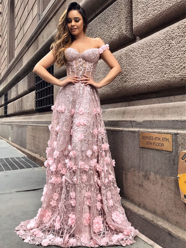 Pink Lace Applique Off Shoulder Illusion Prom Dresses, DB1101 DaintyBridal Pink Lace Applique Off Shoulder Illusion Prom Dresses, DB1101 DaintyBridal
