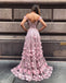 Pink Lace Applique Off Shoulder Illusion Prom Dresses, DB1101