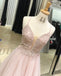 Pink Lace Tulle Spaghetti Straps Lace Up Back Prom Dresses, DB1086