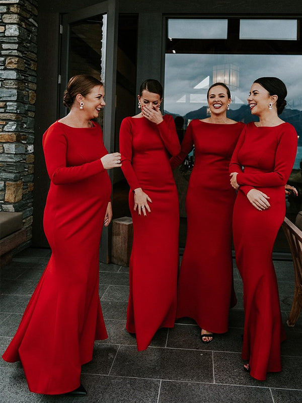 Red Jersey Long Sleeve Sheath Cheap Long Bridesmaid Dresses,DB129 DaintyBridal Red Jersey Long Sleeve Sheath Cheap Long Bridesmaid Dresses,DB129 DaintyBridal