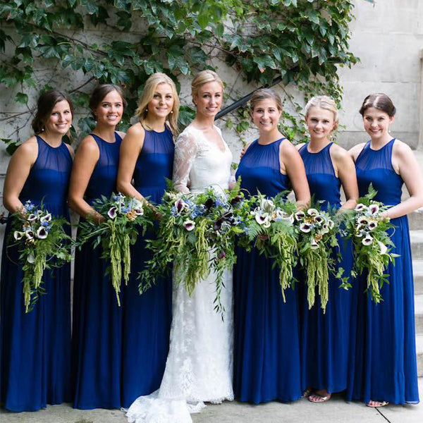 Royal Blue Jewel Neckline Sleeveless Long Bridesmaid Dresses, WG06 DaintyBridal Royal Blue Jewel Neckline Sleeveless Long Bridesmaid Dresses, WG06 DaintyBridal