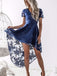 Royal Blue Lace Popular High Low Short Sleeve Homecoming Dresses,BD0168