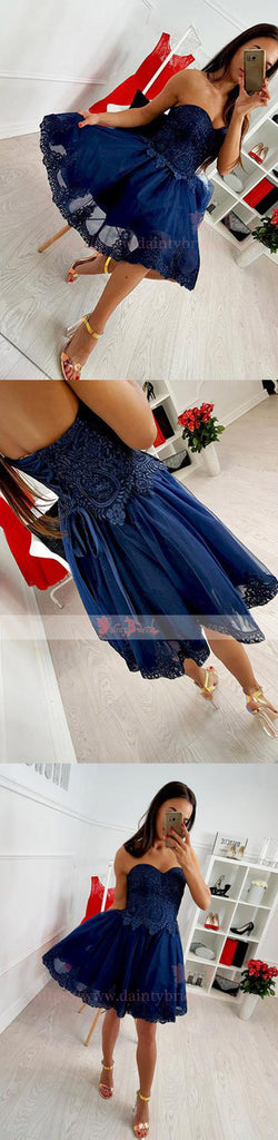 Royal Blue Lace Tulle Sweetheart Strapless Homecoming Dresses,BD0167
