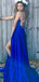 Royal Blue Spaghetti Strap Lace Up Back Simple Fashion Prom Dresses, DB1104