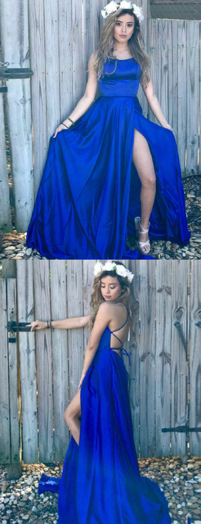 Royal Blue Spaghetti Strap Lace Up Back Simple Fashion Prom Dresses, DB1104