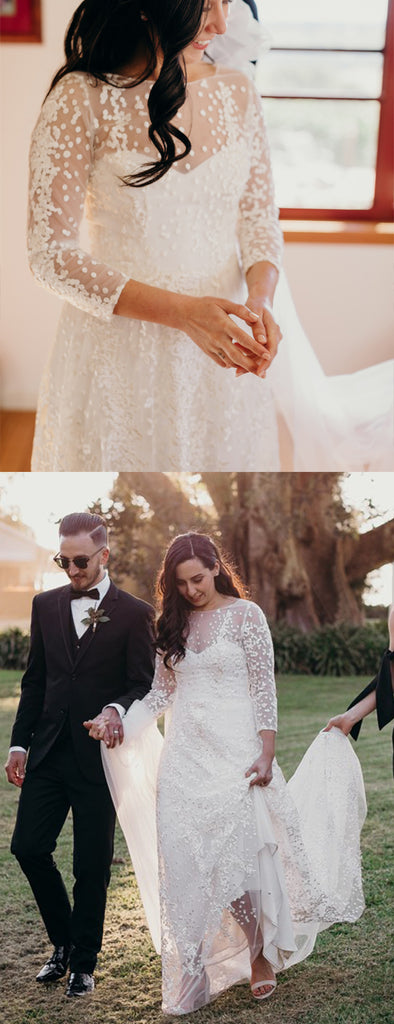 See Through Lace Tulle Long Sleeve Charming Wedding Dresses,DB0181