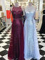 Sequin Rhinestone Round Neck Sleeveless Sheath Long Prom Dresses, DB1116
