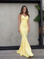 Sexy mermaid backless v-neck yellow jersey spaghetti straps prom dress.DB1005
