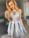 Silver Lace Halter Charming Short Homecoming Dresses ,BD0177