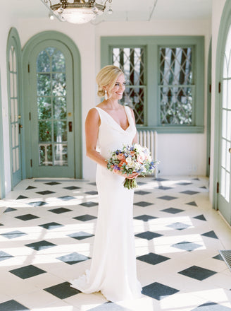 Simple Elegant Ivory Satin Mermaid Sleeveless Cowl Neckline Wedding Dresses,BD041