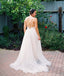 Simple Lace Tulle Backless Spaghetti Strap Long A-line Beach Wedding Dresses , WD0002