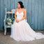 Simple Lace Tulle Backless Spaghetti Strap Long A-line Beach Wedding Dresses , WD0002
