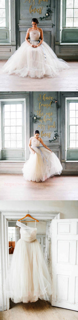 Simple Tulle One Shoulder Ball Gown Cheap Wedding Dresses ,DB0157