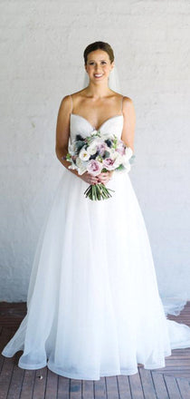 Simple Tulle Spaghetti Strap A-line Cheap Wedding Dresses,DB0174