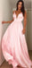 Soft Pink Satin Spaghetti Strap A-line Charming Prom Dresses, DB1118