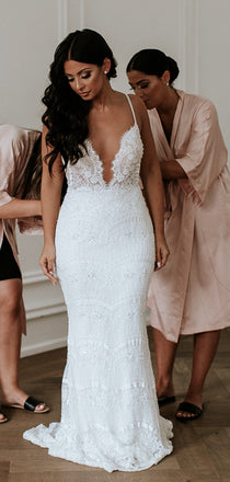 Stunning Lace Shiny Beads Spaghetti Strap Mermaid Fashion Wedding Dresses,DB0179