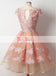 Sweet Pink Lace Appliques Cap Sleeve Keyhole Back Homecoming Dresses,BD0151