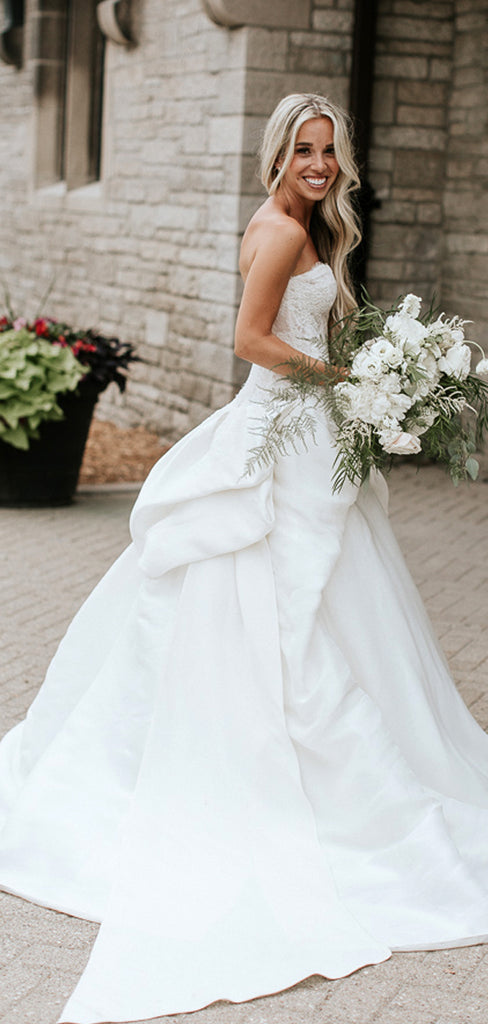 Sweetheart Strapless Lace Satin Ball Gown Wedding Dresses ,DB0171