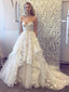 Sweetheart Strapless Lace Tulle Ruffles With Train Wedding Dresses,DB0161