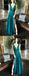 Teal Chiffon V-neck Side Slit Sleeveless Simple Prom Dresses, DB1121