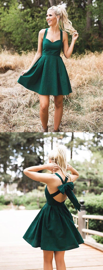 Teal Green Satin Halter With Bowknot Simple Homecoming Dresses,BD0202