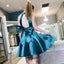 Teal Soft Satin Halter Two Piece Open Back Bow homecoming dresses, BD001185