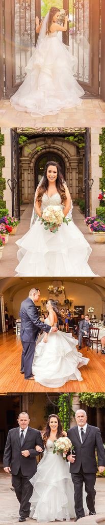 Charming Lace Sweetheart Strapless Gorgeous Organza Ruffles Ball Gown  Long Wedding Dress,DB095