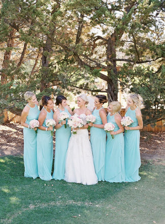 Tiffany Blue chiffon Halter Sleeveless Simple Bridesmaid Dresses ,DB102