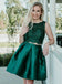 Two Piece Dark Green Beaded Lace Soft Satin Sleeveless Homecoming Dresses,BD00130