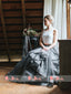 Two Piece Ivory Lace Top Grey Ruffle Puffy Skirt Wedding Dresses,DB0134