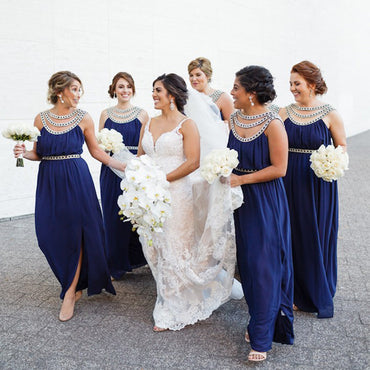 Unique Dark Royal Blue Split Sleeveless Long Bridesmaid Dresses,DB103
