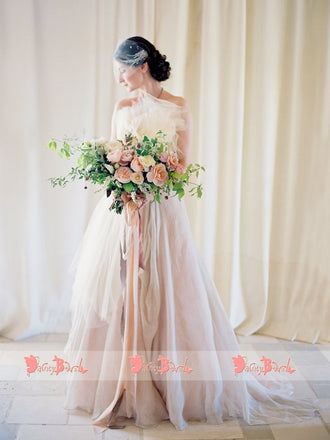 Blush chiffon wedding dress store