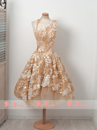 Unique One Shoulder Sequin Lace Beaded Homecoming Dresses,BD0147