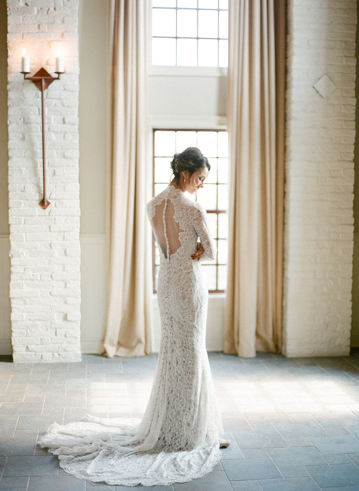 Vintage Fully Lace See Through Open Back Long Sleeves Elegant Wedding Dresses,DB0153