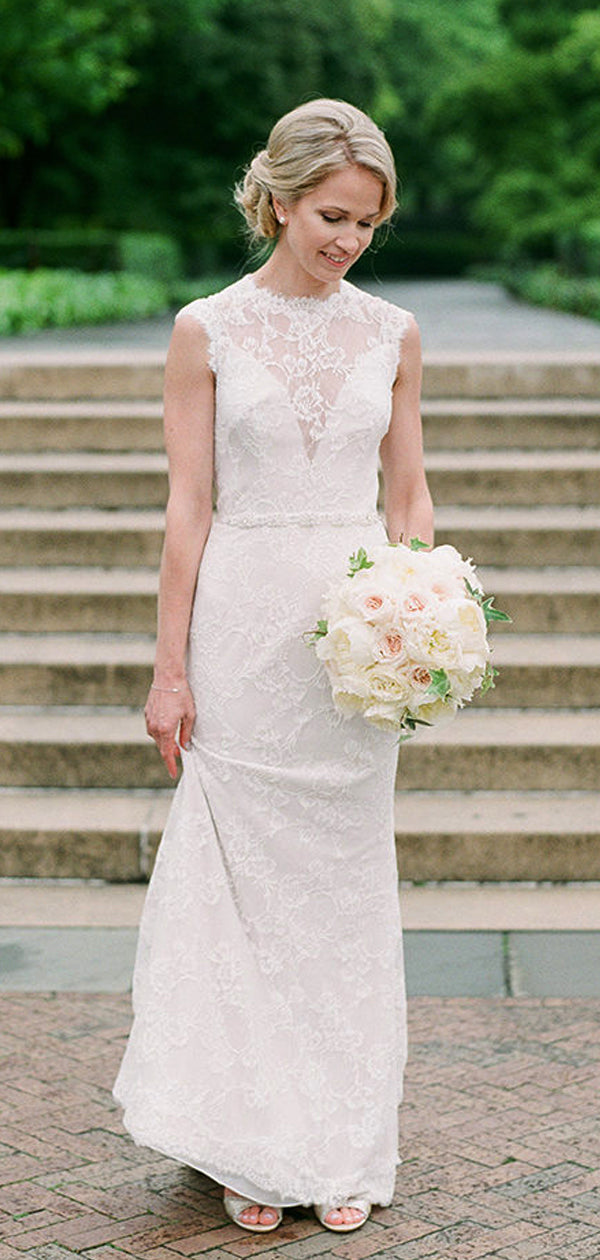 vintage lace sheath wedding dress Vintage Wedding Dresses