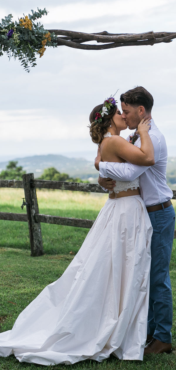 White Lace Satin Two Piece Halter With Pocket Wedding Dresses ,DB0178 DaintyBridal White Lace Satin Two Piece Halter With Pocket Wedding Dresses ,DB0178 DaintyBridal