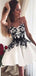 White Satin Black Lace Illusion Strap Sleeveless Homecoming Dresses,BD0205