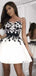 White Satin Black Lace Illusion Strap Sleeveless Homecoming Dresses,BD0205