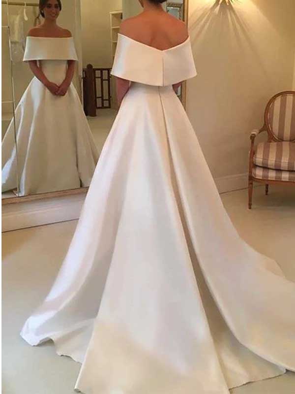 Elegant A-line Off Shoulder Satin Ivory Wedding Dress, WD0457 DaintyBridal Elegant A-line Off Shoulder Satin Ivory Wedding Dress, WD0457 DaintyBridal