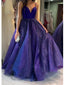 A-line V-neck Royal Blue Prom Dress Cross Back Evening Dress, OL693