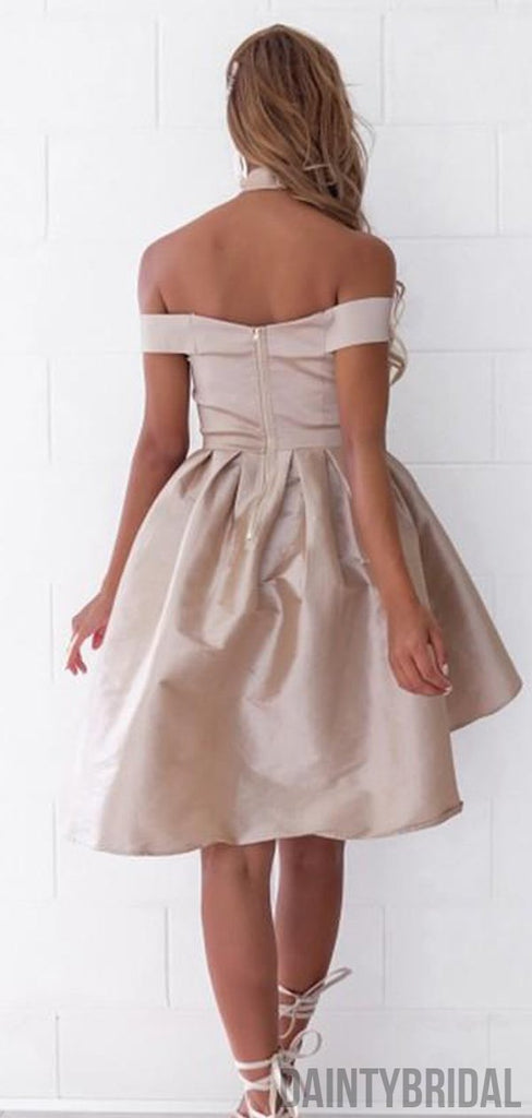 Charming Off-shoulder Satin Short Dresses,Homecoming Dresses.DB10116