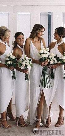 Elegant Halter Neck Soft Satin High-low Bridesmaid Dresses.DB10118