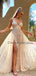 Affordable V-neck Tulle Side Slit A-line Long Prom Dresses Evening Dresses.DB10673