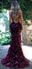 Mermaid V-Neck  Open Back Lace Sequin Long Prom Dresses With Train.DB10091