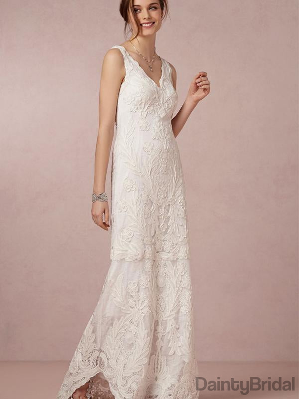 Fashion V-Neck Sleeveless Lace Floor Length Wedding Dresses.DB10092