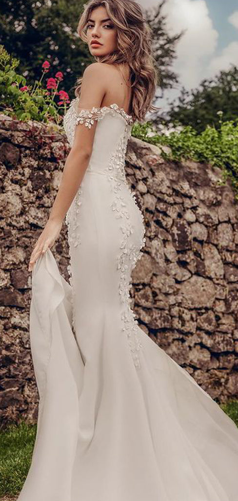 Elegant Straight Mermaid Simple Wedding Dresses With Appliques.DB10183
